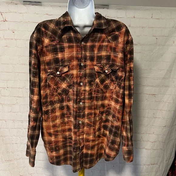 Upcycled Tee Queensryche The Verdict 
Bleached Flannel Shirt Sz L - Picture 3 of 6